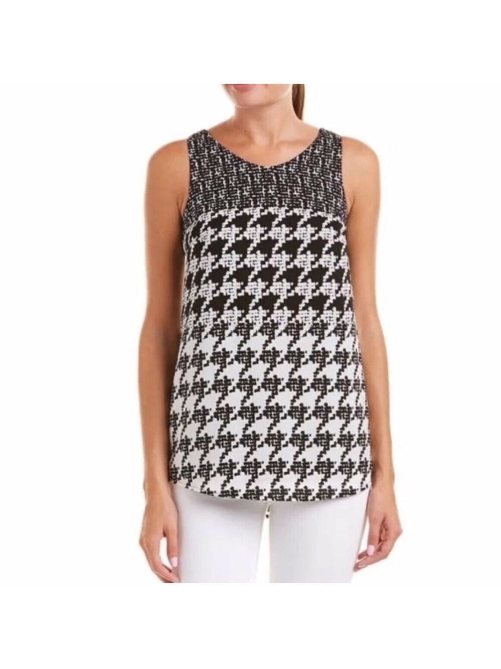 NWT CAbi Broken Check Houndstooth Sz XS Sleeveless Top